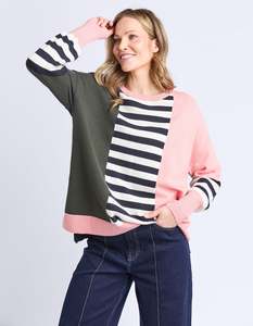 All Tops: Elm Freja Knit Navy Block Stripe