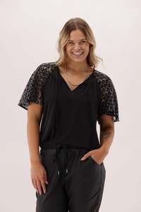 All Tops: Celebration Perry Sequin Flutter Sleeve Top Black