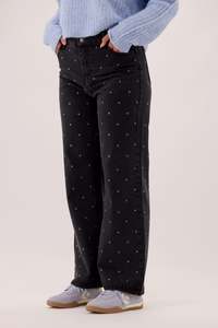 Fria Cotton Nail Stud Detail Jeans Black