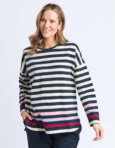 Tees: Elm Retreat L/S Tee White Navy Stripe