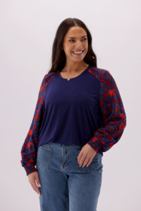 Gloss By Shine On: Gloss The Label Geneva Contrast Sleeve Top Geo Floral