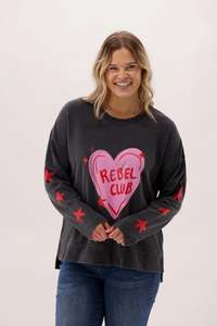 Hoodies Crews: Rebel Club Star Struck Crew Washed Black
