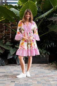 Boho Australia: Boho Australia Donnelly Dress Stripe Floral Print
