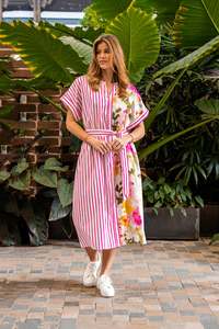 Boho Australia Donnelly Midi Dress Stripe Floral Print
