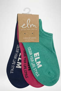 Elm No Show Socks 3Pk Navy Magenta Green Briar