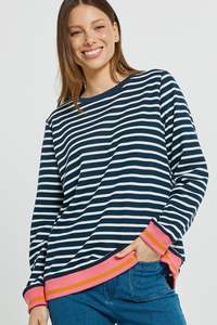 Betty Basics Tyra Sweat Navy White Stripe
