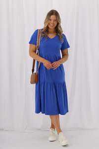 Best Sellers: Shine On Essence Nina Tiered Midi Dress Cobalt