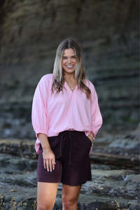 Shine On Label Linen Blend Reed Blouson Blouse Blush