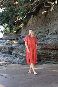 Shine On Label Linen Blend Cocoon Dress Spice