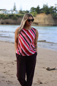 Shine On Brands: Shine On Label Linen Blend Fallow Bias Sleeveless Top Printed Stripe