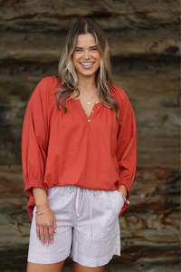 Shine On Label Linen Blend Reed Blouson Blouse Spice