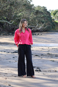 Shine On Label Linen Blend Wide Thicket Leg Pant Black
