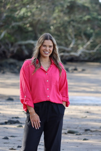 Shine On Label Linen Blend Husk Long Sleeved Shirt Raspberry