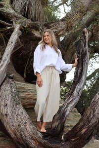 Shine On Label Linen Blend Field Cropped Pant Sandstone