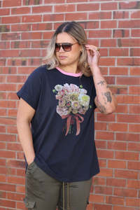 Tees: Rebel Club Distressed Flower Tee Black