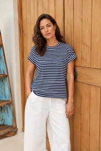 Betty Basics Shirley Short Sleeve Tee Navy White Stripe