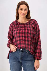 Sale Tops: Shine On Label Katalina Check Top Red Pink Check