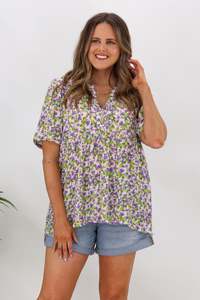 Sale Tops: Shine On Label Puff Sleeve Floral Print Top