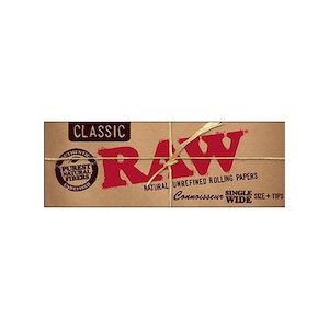 Rolling Papers With Tips: RAW Classic Connoisseur Single Wide Papers + Tips