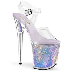 Platform Sandal: FLAMINGO-808MC Clear/Lavender Hologram Inserts