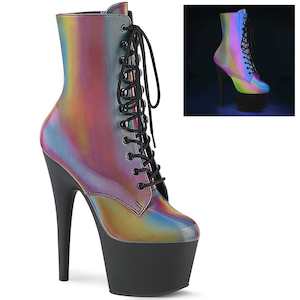Pole Dance Boots: ADORE-1020REFL Rainbow Reflective/Black Matte