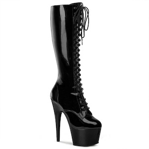 Pole Dance Boots: ADORE-2023 Black Stretch Patent/Black