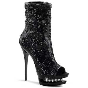Pole Dance Boots: BLONDIE-R-1008 Black Sequins/Black