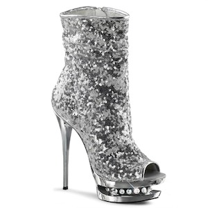 Pole Dance Boots: BLONDIE-R-1008 Silver Sequins/Silver Chrome