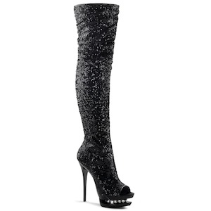 Pole Dance Boots: BLONDIE-R-3011 Black Sequins/Black