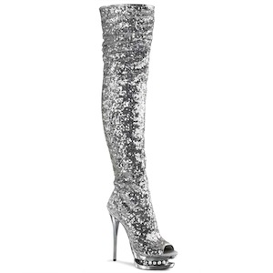Pole Dance Boots: BLONDIE-R-3011 Silver Sequins/Silver Chrome
