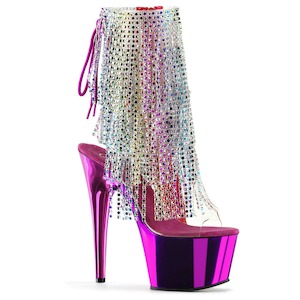 Pole Dance Ankle Boots: ADORE-1017RSF Clear-Multi/Fuchsia Chrome