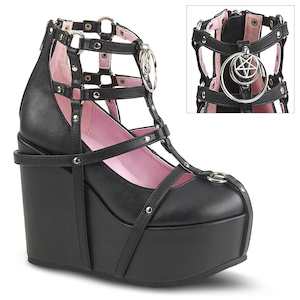 Festival Rave Footwear: POISON-25-1 Black Vegan Leather