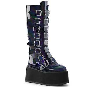 Festival Rave Footwear: DAMNED-318 Black Hologram Vegan Leather