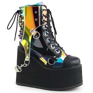 Festival Rave Footwear: SWING-115 Black Mirror Ankle Boots