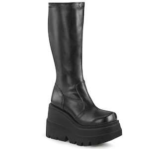 Alternative Knee High Boots: SHAKER-65 Black Stretch Vegan Leather