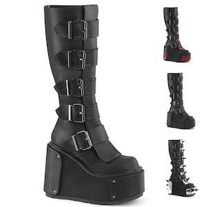 Alternative Knee High Boots: TRANSFORMER-800 Black Vegan Leather