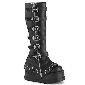 Alternative Knee High Boots: STOMP-223 Black Vegan Leather