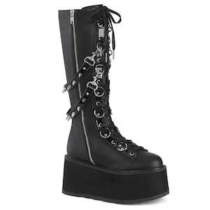 Alternative Knee High Boots: DAMNED-220 Black Vegan Leather