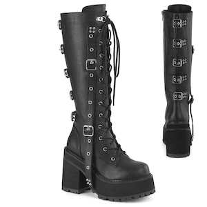 Alternative Knee High Boots: ASSAULT-218 Black Vegan Leather