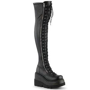 Alternative Thigh High Boots: SHAKER-374 Black Stretch Vegan Leather