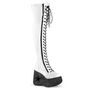Alternative Thigh High Boots: DYNAMITE-300 White Stretch Hologram