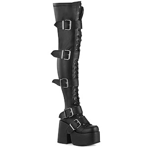 Alternative Thigh High Boots: CAMEL-305 Black Stretch Vegan Leather