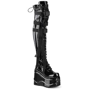 Alternative Thigh High Boots: WAVE-315 Black Stretch Patent