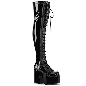 Alternative Thigh High Boots: CAMEL-300 Black Stretch Patent