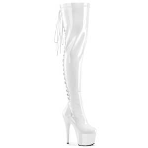 Pole Dance Thigh High Boots: ADORE-3063 White Stretch Patent/White