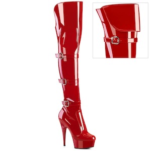 Pole Dance Thigh High Boots: DELIGHT-3018 Red Stretch Patent/Red