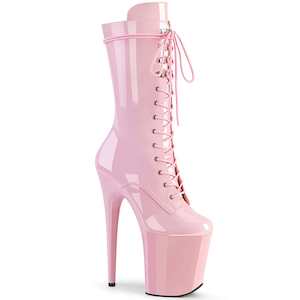 Pole Dance Mid Calf Boots: FLAMINGO-1050 Baby Pink Patent/Baby Pink