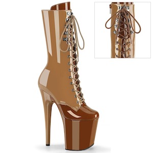 Pole Dance Mid Calf Boots: FLAMINGO-1054DC Toffee-Caramel Patent/Toffee Caramel