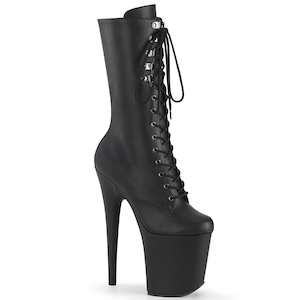 Pole Dance Mid Calf Boots: FLAMINGO-1054 Black Faux Leather/Black Matte