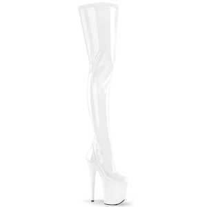 Pole Dance Crotch Chap Boots: FLAMINGO-4000 White Stretch Patent/White